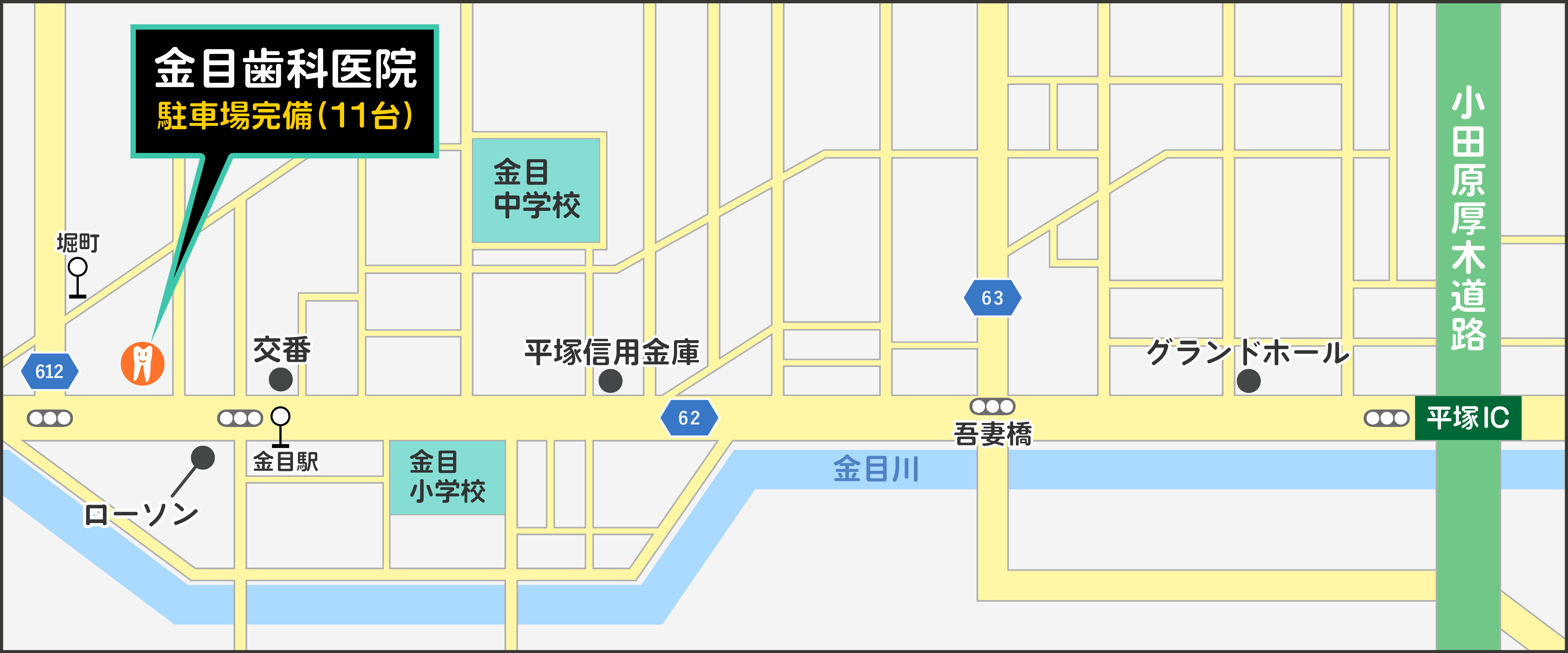 金目歯科医院までのマップイラスト